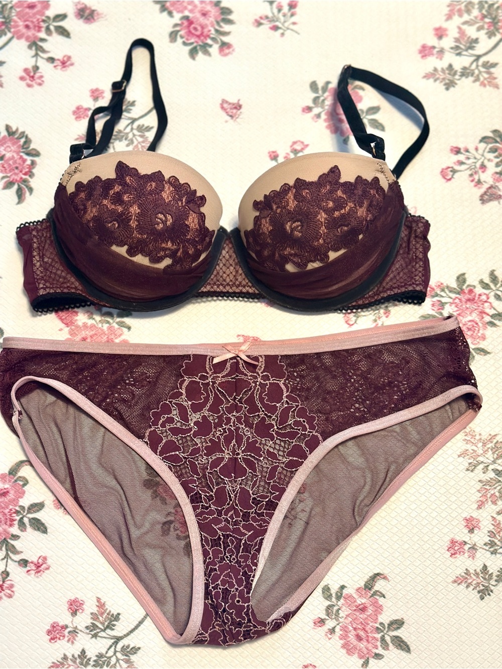 Victoria's Secret Plum Lace Push-Up Bra & Panty Set